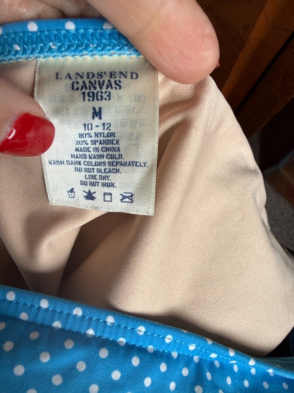 Lands' End Blue Polka Dot Bikini Bottoms with Cream Lining medium m - Picture 2 of 2